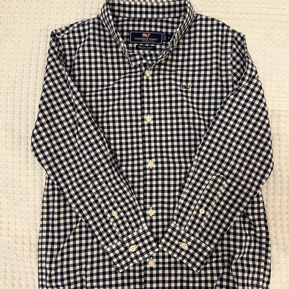 Vineyard Vines Whale Shirt Blue and White SZ 7
